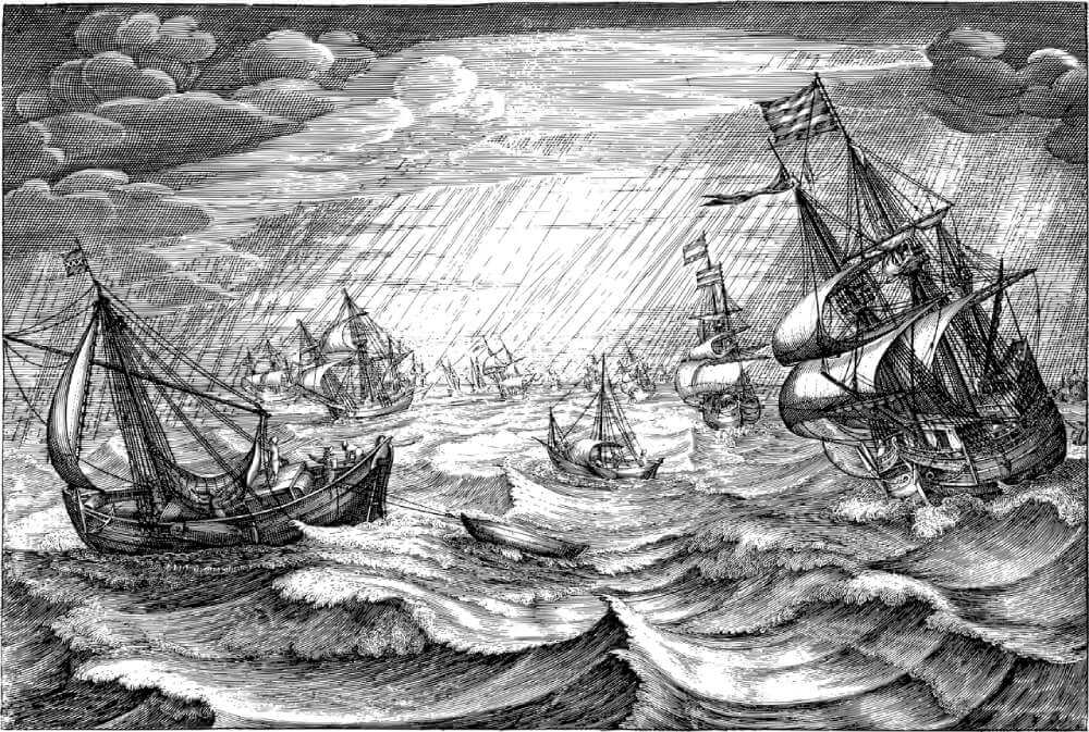 Skozi zgodovino vidimo na sliki vidimo stare ladje, ki so uporabljale konopljo za jadra, zastave, obleke itd.