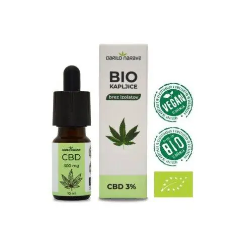 Na sliki so predstavljene BIO konopljine kapljice tipa CBD 3% z certifikati, odlična kombinacija popolnega spektra kanabinoidov.