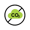Ikona brez CO₂ – simbol označuje, da izdelek ni bil izdelan z uporabo škodljivega CO₂ in je okolju prijazen.
