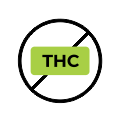 Slika prikazuje Ikono, da izdelki ne vsebujejo THC, oziroma ne presega dovoljene količine in da se ustvari boljša sinergija med kanabinoidi.