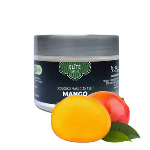 ELITE ekološko mango maslo s sliko manga – intenzivna vlažilna nega za kožo in lase.