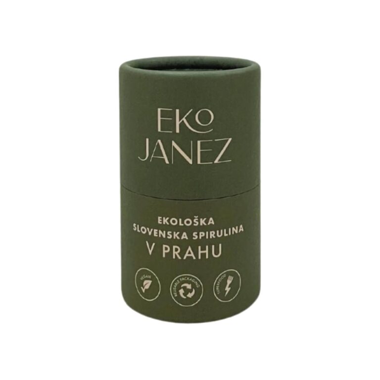 EKO Janez Spirulina v prahu v zeleni embalaži – bogat vir hranil za vsakdanjo prehrano.