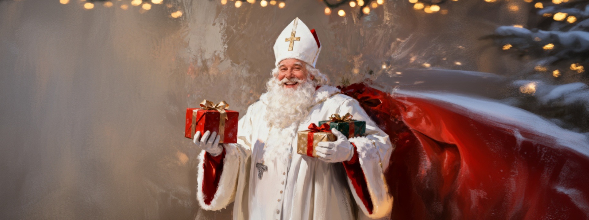 Darila narave prinaša sedaj kar Miklavž, v vsaki roki drži darilo.