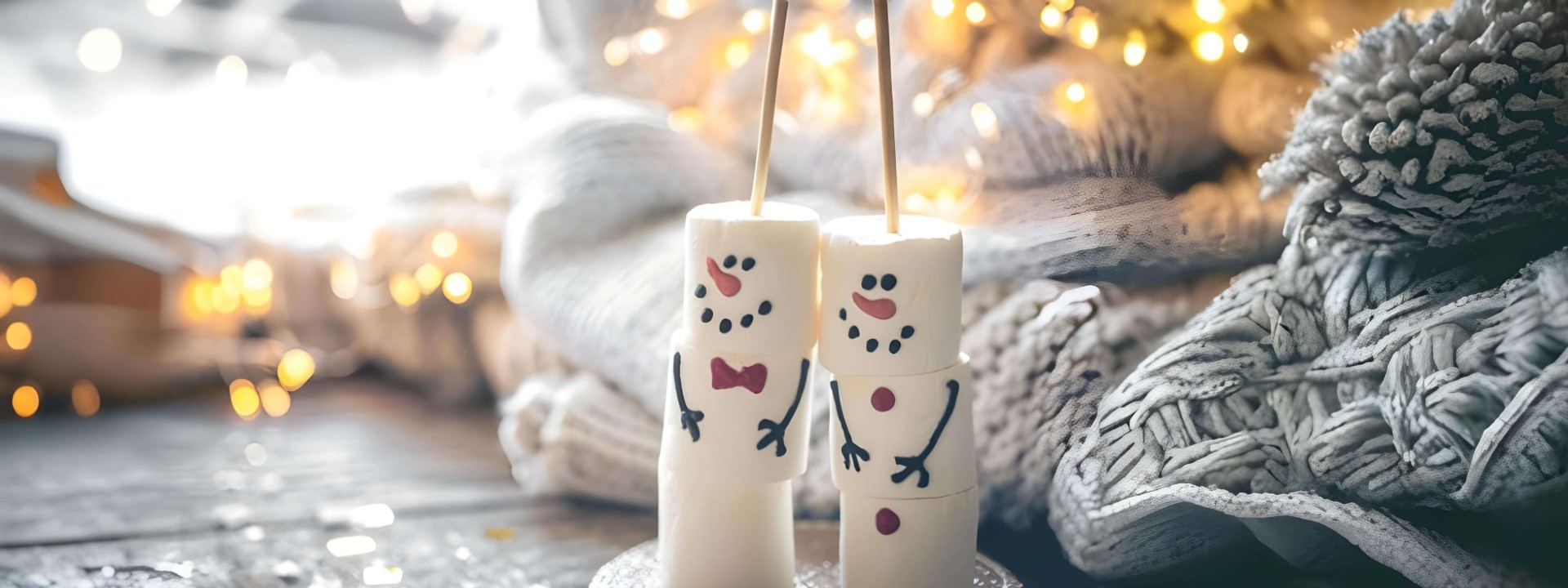 Naslovna slika januarske radosti kjer so marshmellow penice poslikane kot snežak.