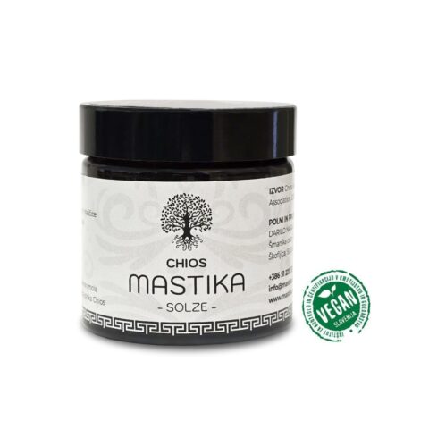 Pakiranje produkta Chios Mastika – naravne smolnate solze, 25 g, na nevtralnem ozadju.